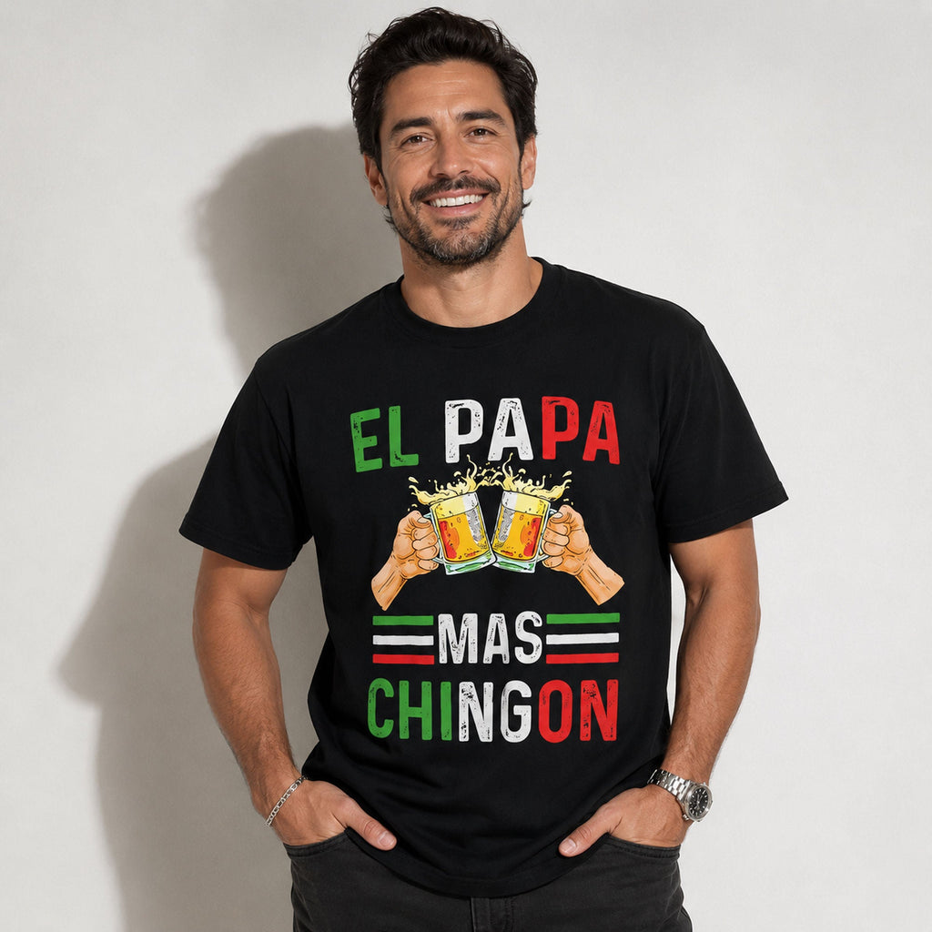 El Papa Mas Chingon funny dad graphic tee black front model