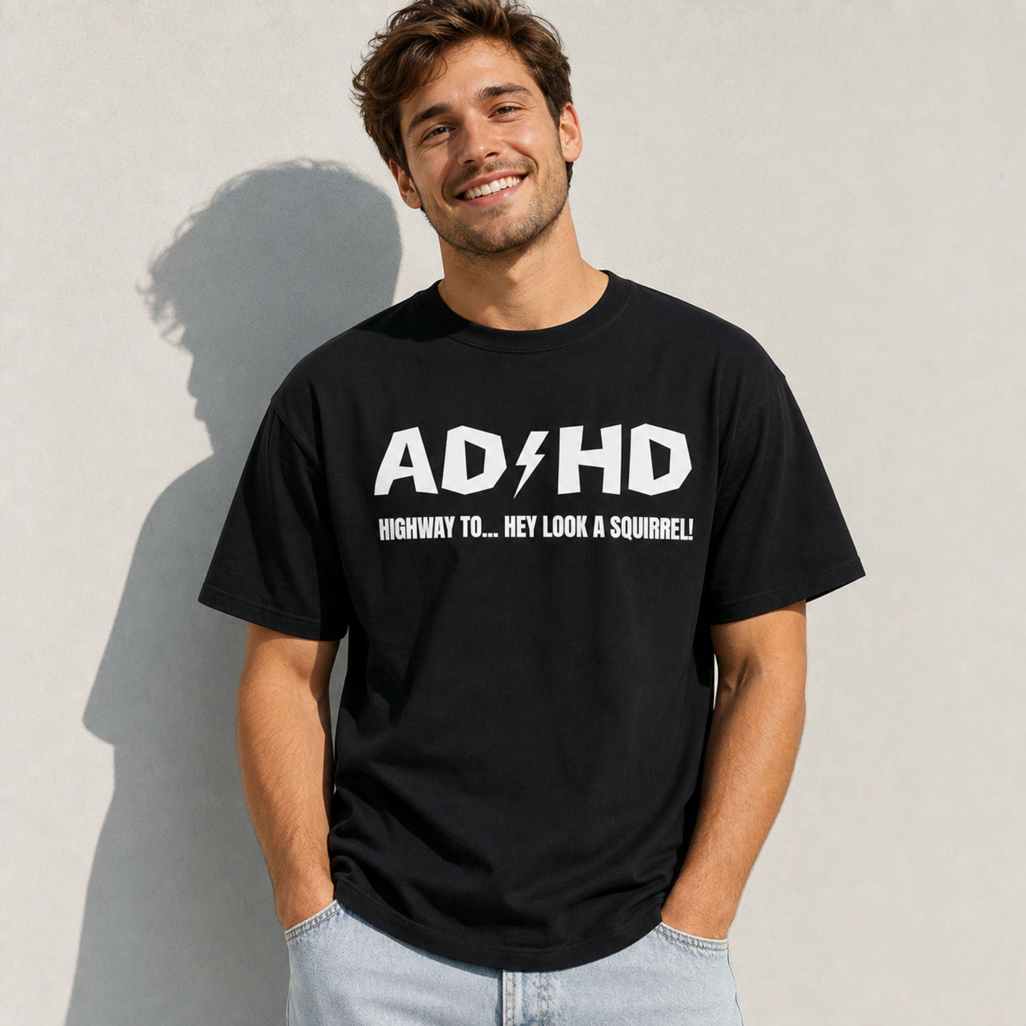 ADHD Highway To Squirrel funny graphic tee black front model