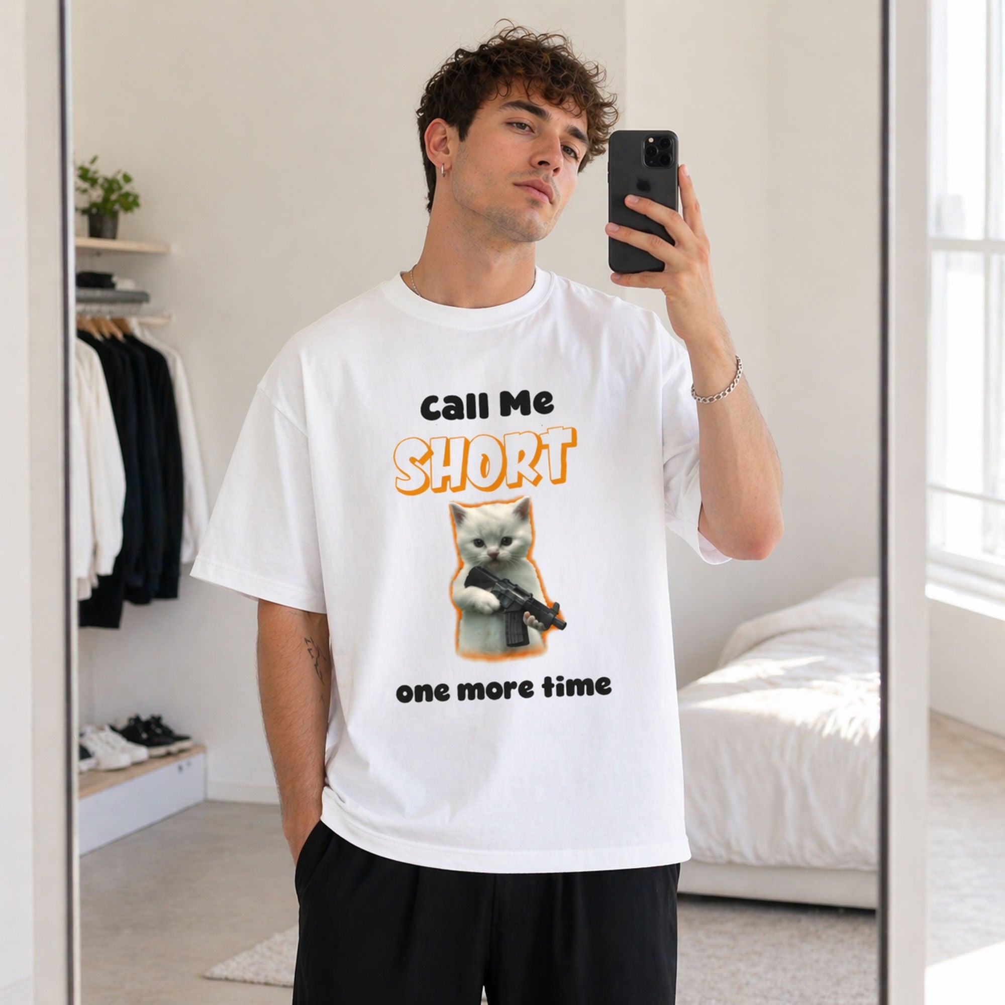 Call Me Short One More Time Funny Graphic Tee front print product photo 01 | Diya Glow
