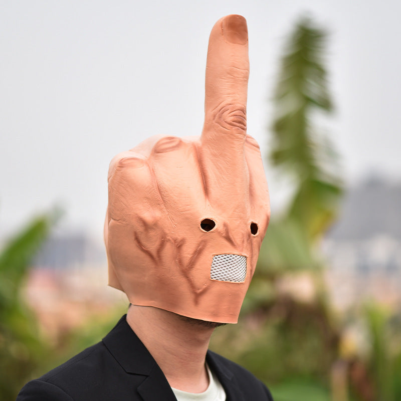 Middle Finger Full-Head Prank Mask – Funny Halloween Costume Prop