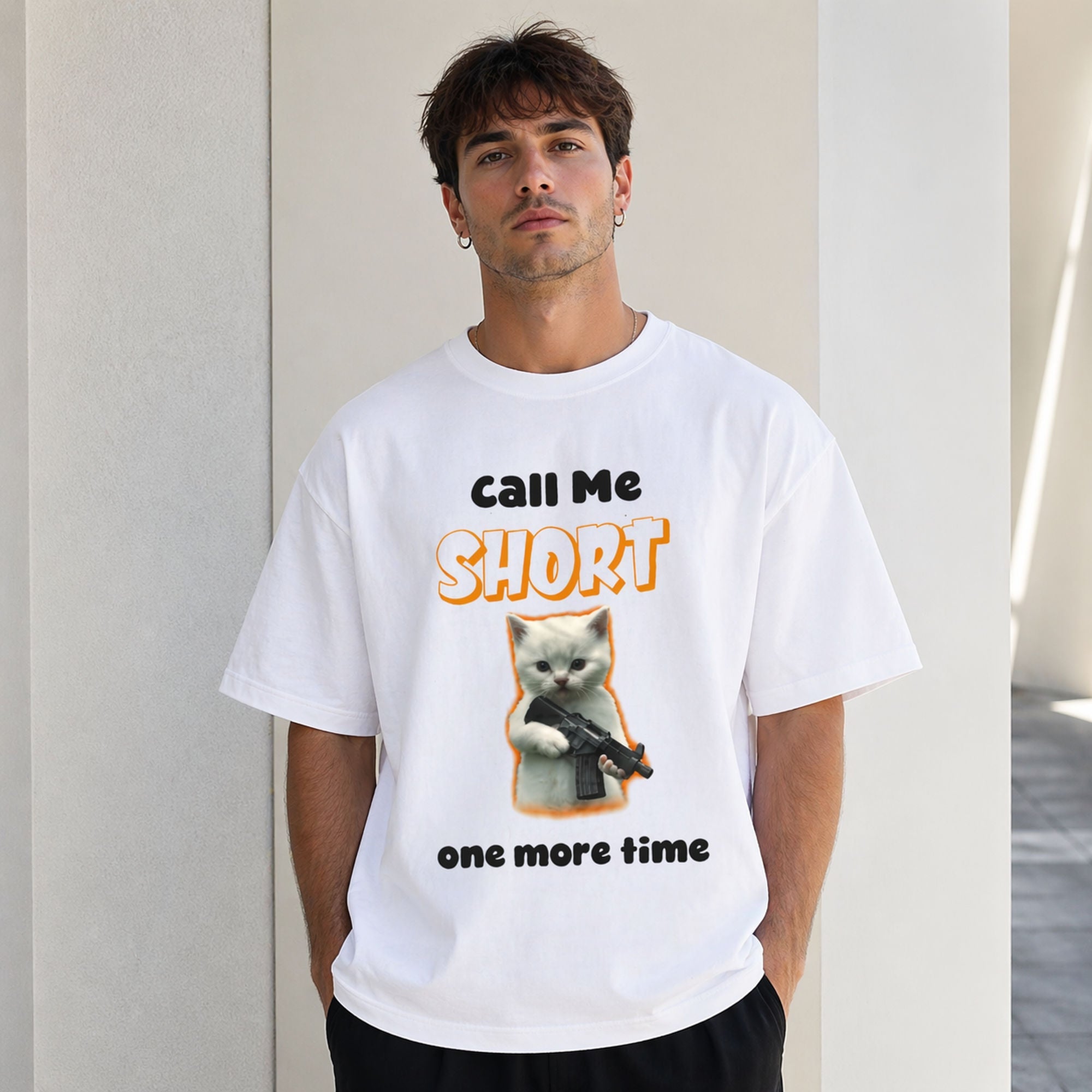Call Me Short One More Time Funny Graphic Tee front print product photo 02 | Diya Glow