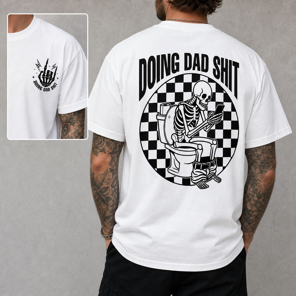 Doing Dad Shit funny dad graphic tee white back print inset model