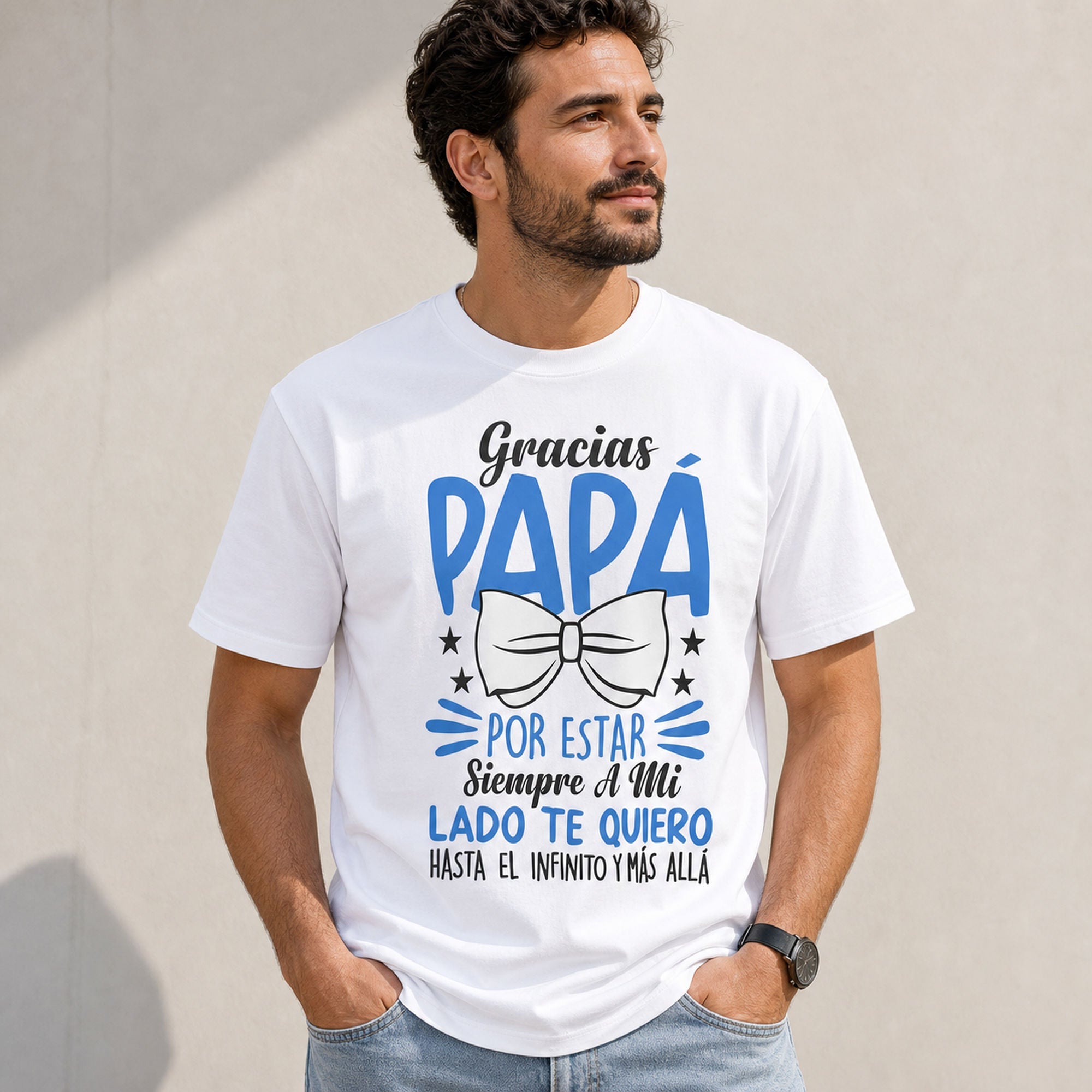 Gracias Papa Siempre A Mi Lado Spanish dad graphic tee white front model