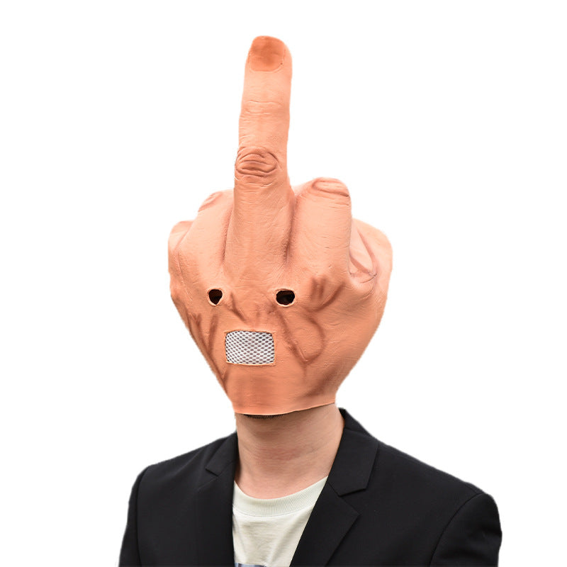 Middle Finger Full-Head Prank Mask – Funny Halloween Costume Prop