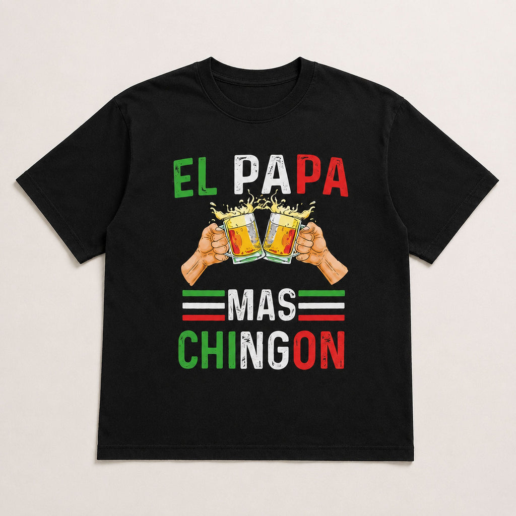 El Papa Mas Chingon funny dad graphic tee black front flat lay