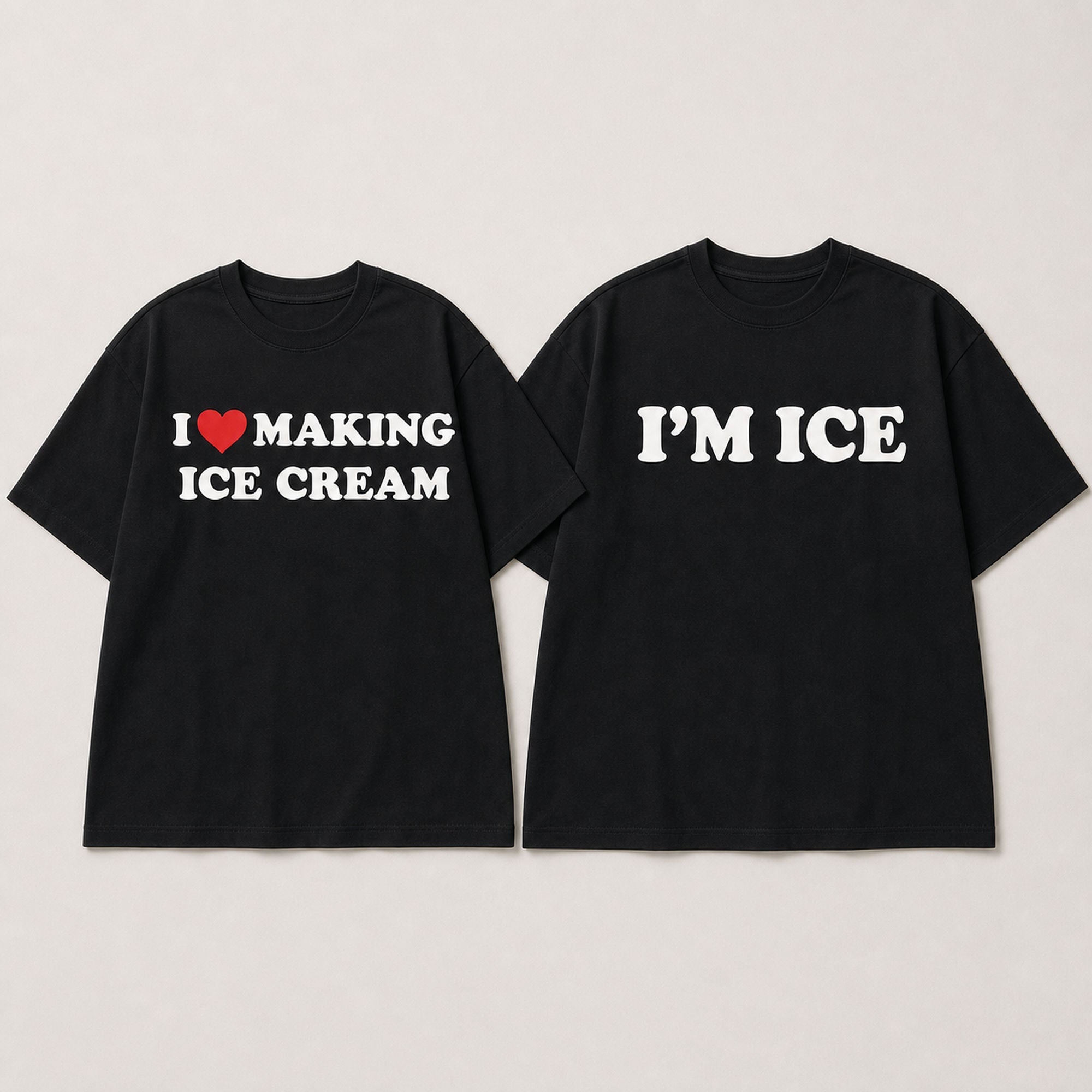 I Love Making Ice Cream couple matching shirt set black front flat lay