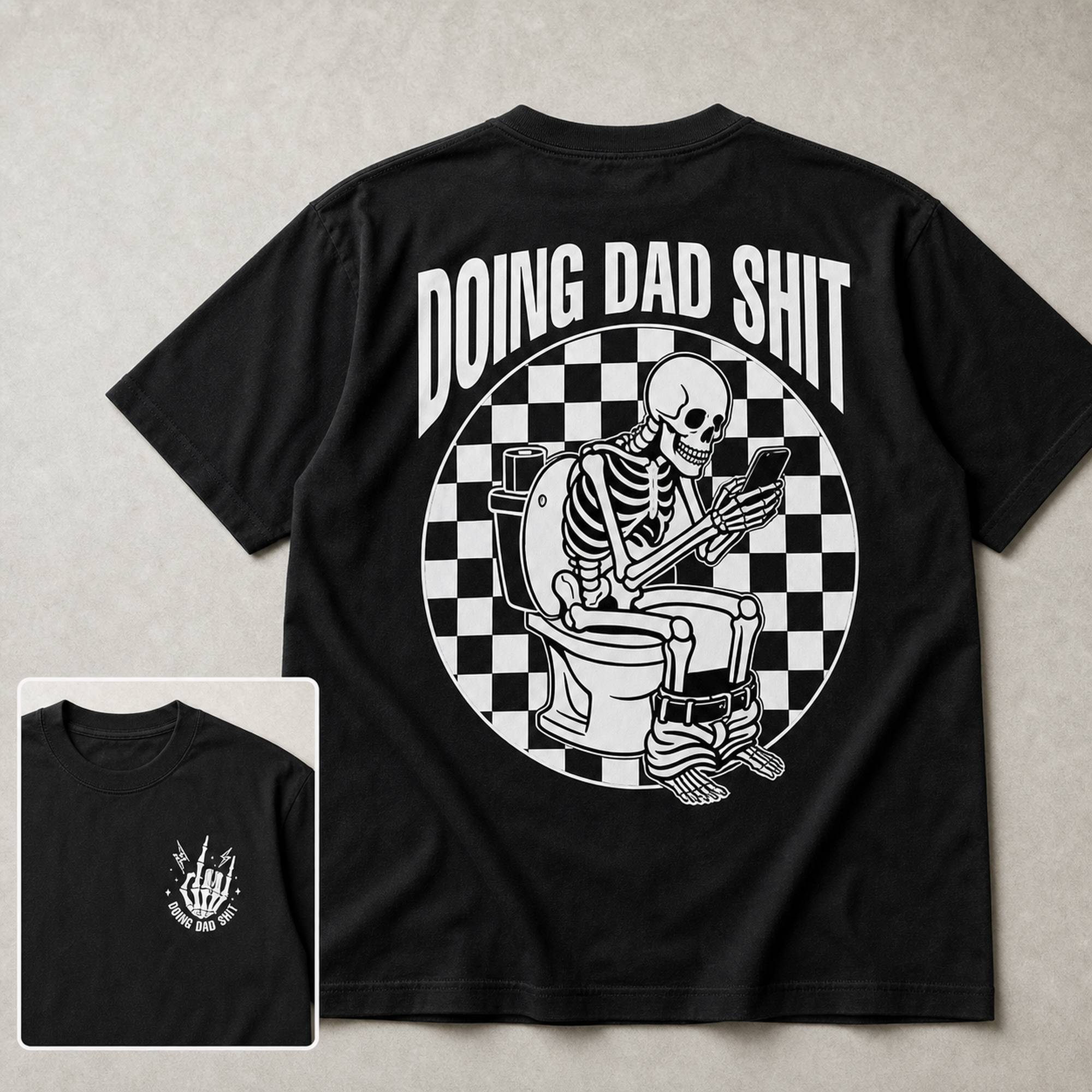 Doing Dad Shit funny dad graphic tee black back print inset flat lay