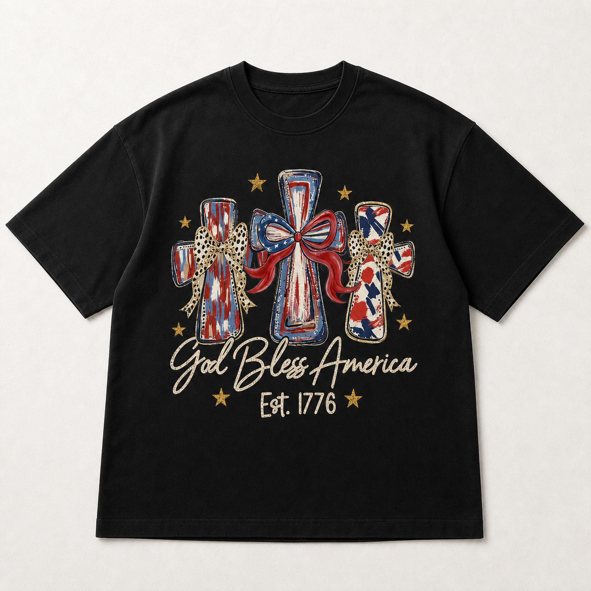 God Bless America EST. 1776 Patriotic Graphic Tee front print product photo 03 | Diya Glow
