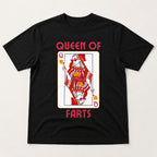 Queen Of Farts playing card graphic tee black front flat lay