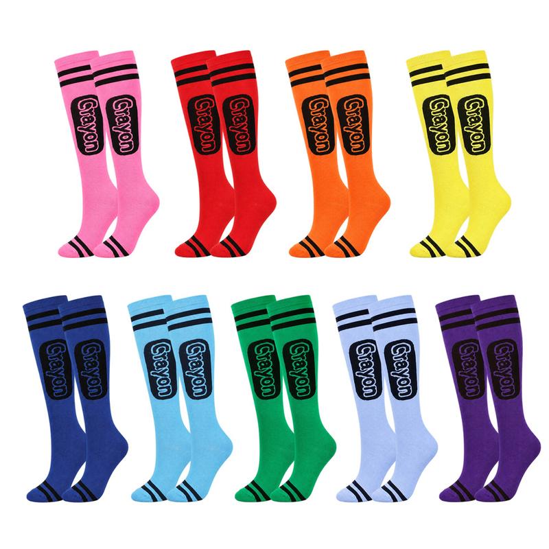 9 Pairs Colorful Crayon-Inspired Knee High Socks – Y2K Style