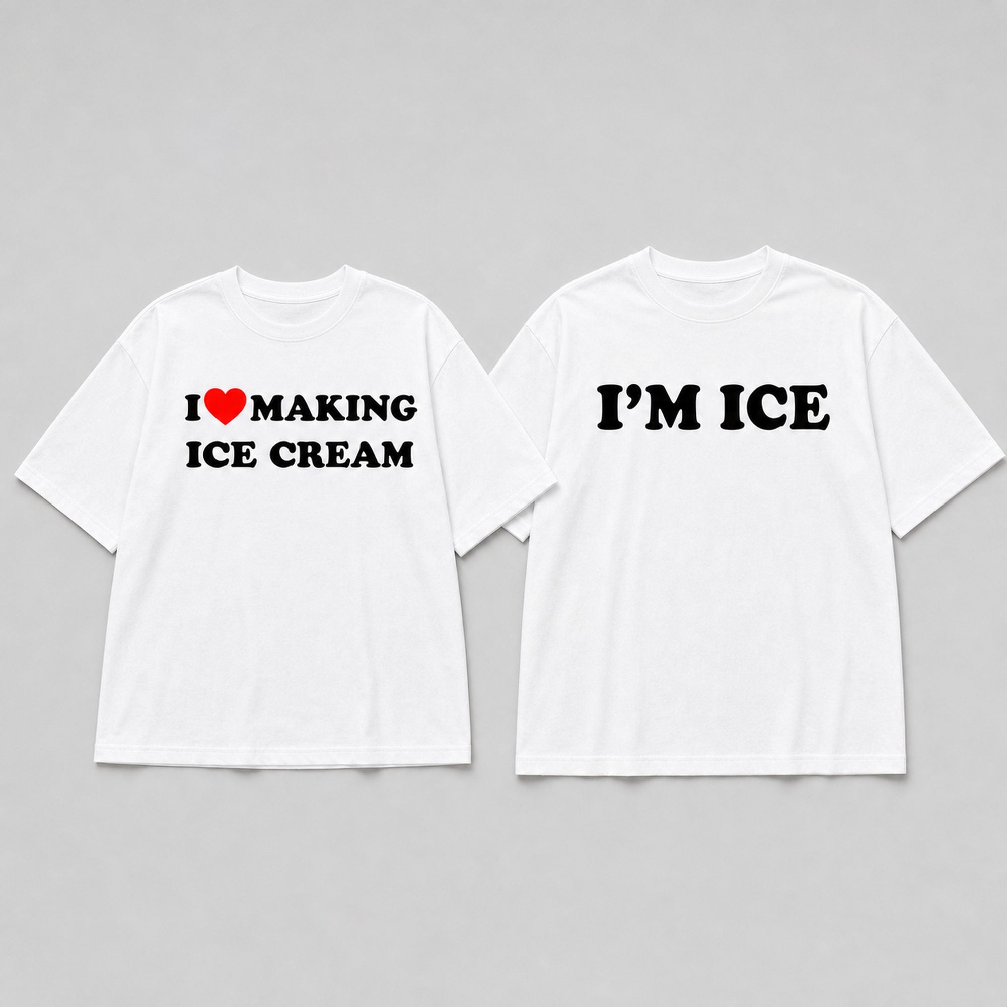 I Love Making Ice Cream couple matching shirt set white front flat lay