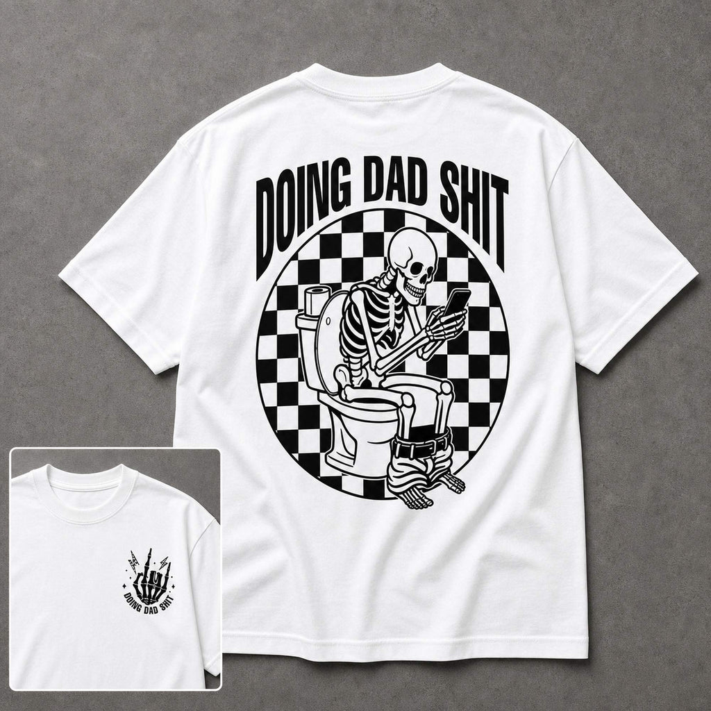 Doing Dad Shit funny dad graphic tee white back print inset flat lay