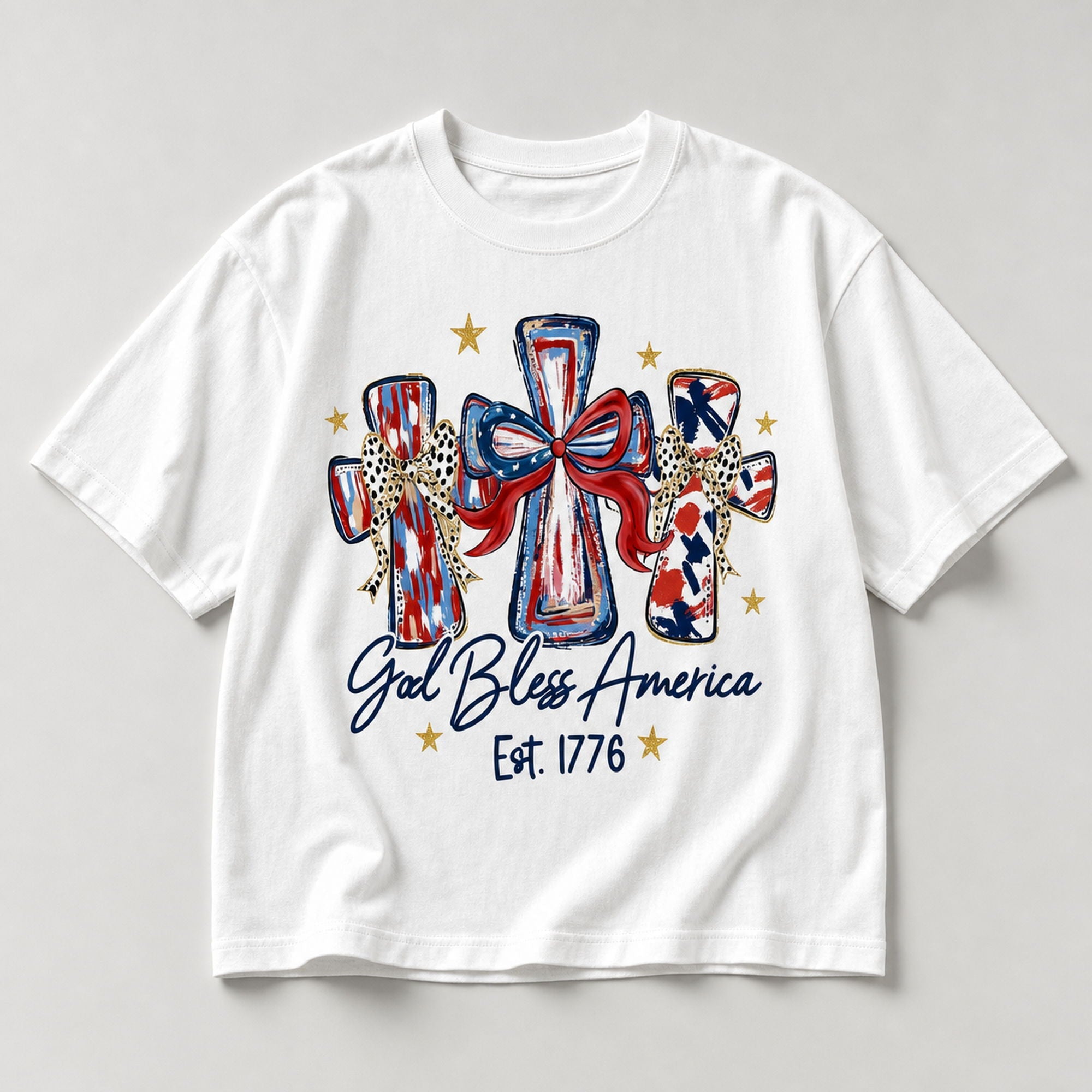 God Bless America EST. 1776 Patriotic Graphic Tee front print product photo 04 | Diya Glow