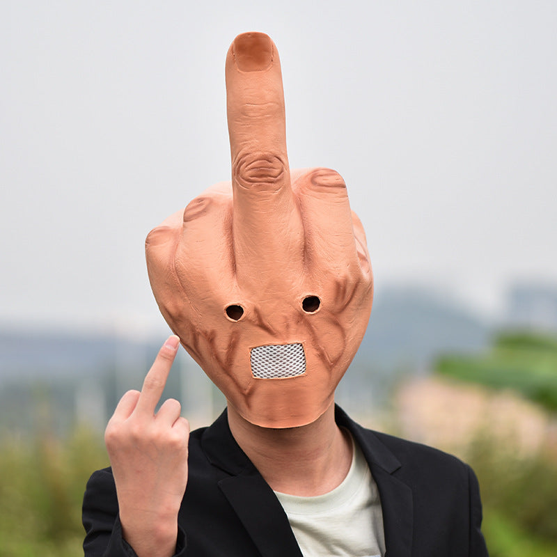 Middle Finger Full-Head Prank Mask – Funny Halloween Costume Prop