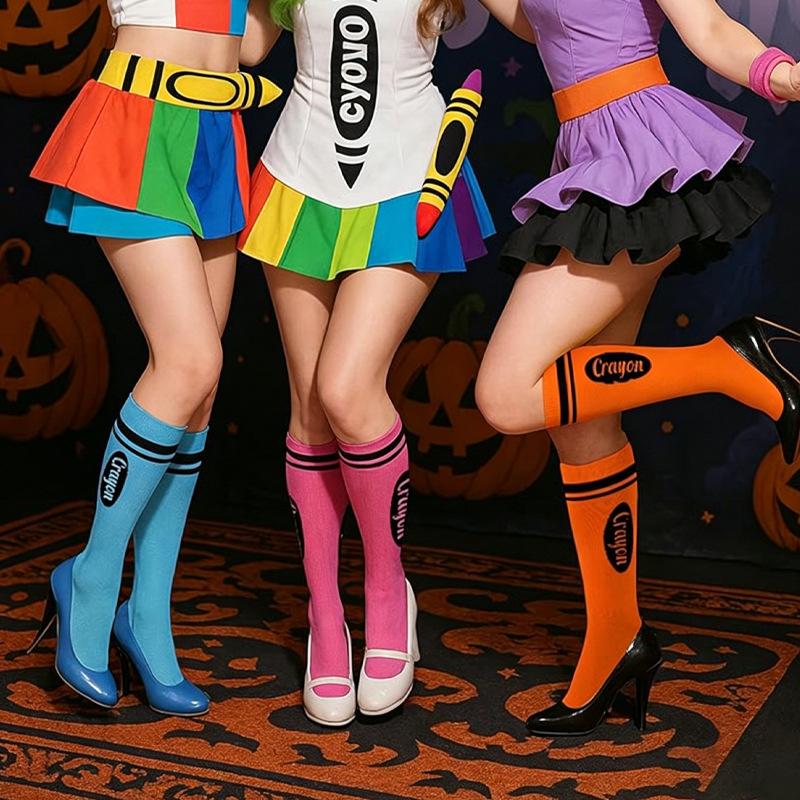 9 Pairs Colorful Crayon-Inspired Knee High Socks – Y2K Style
