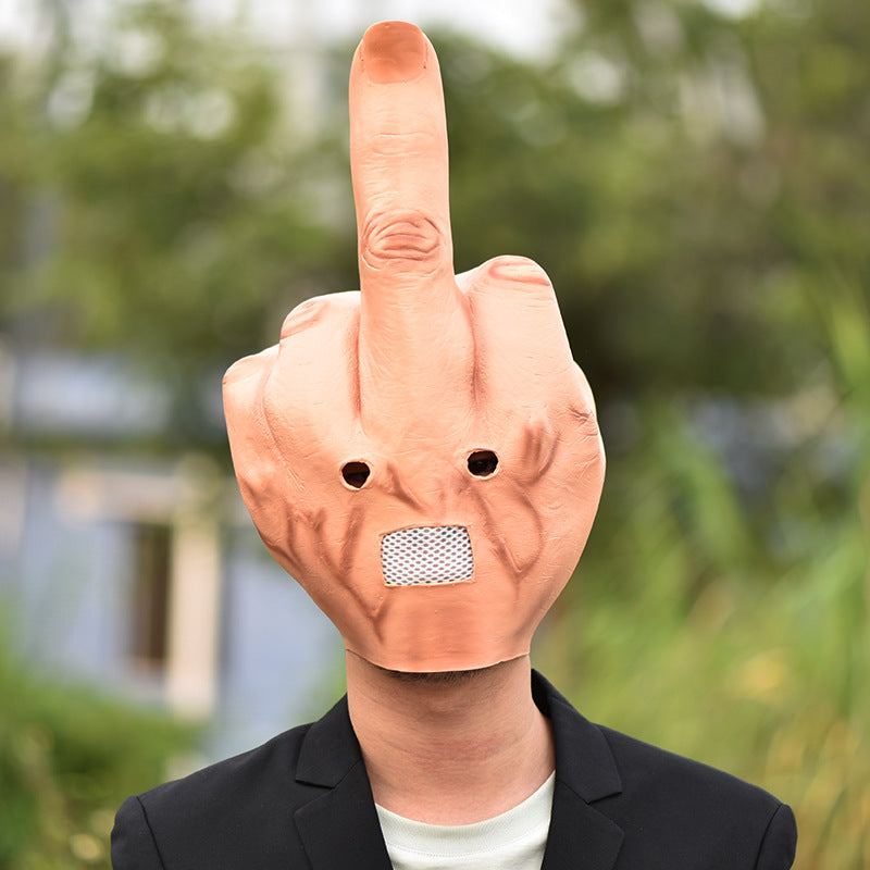 Middle Finger Full-Head Prank Mask – Funny Halloween Costume Prop
