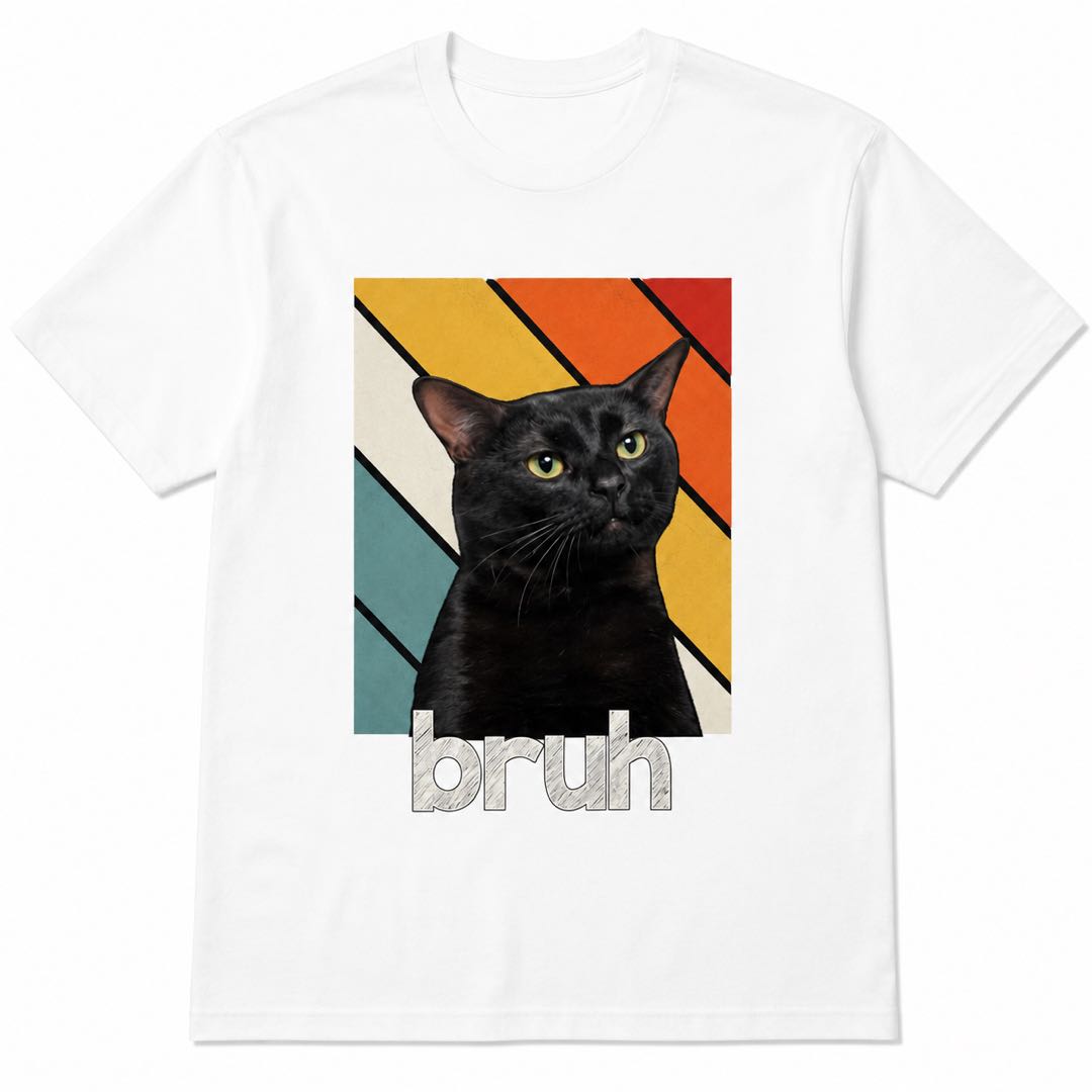 Bruh Black Cat Vintage Graphic Tee – Funny Cat Lover Meme T-Shirt Everyone Will Notice