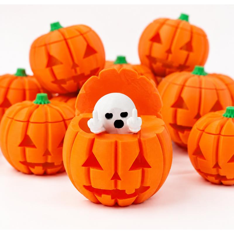 3D Printed Ghost Pumpkin Ornament – Flip-Top Halloween Decor