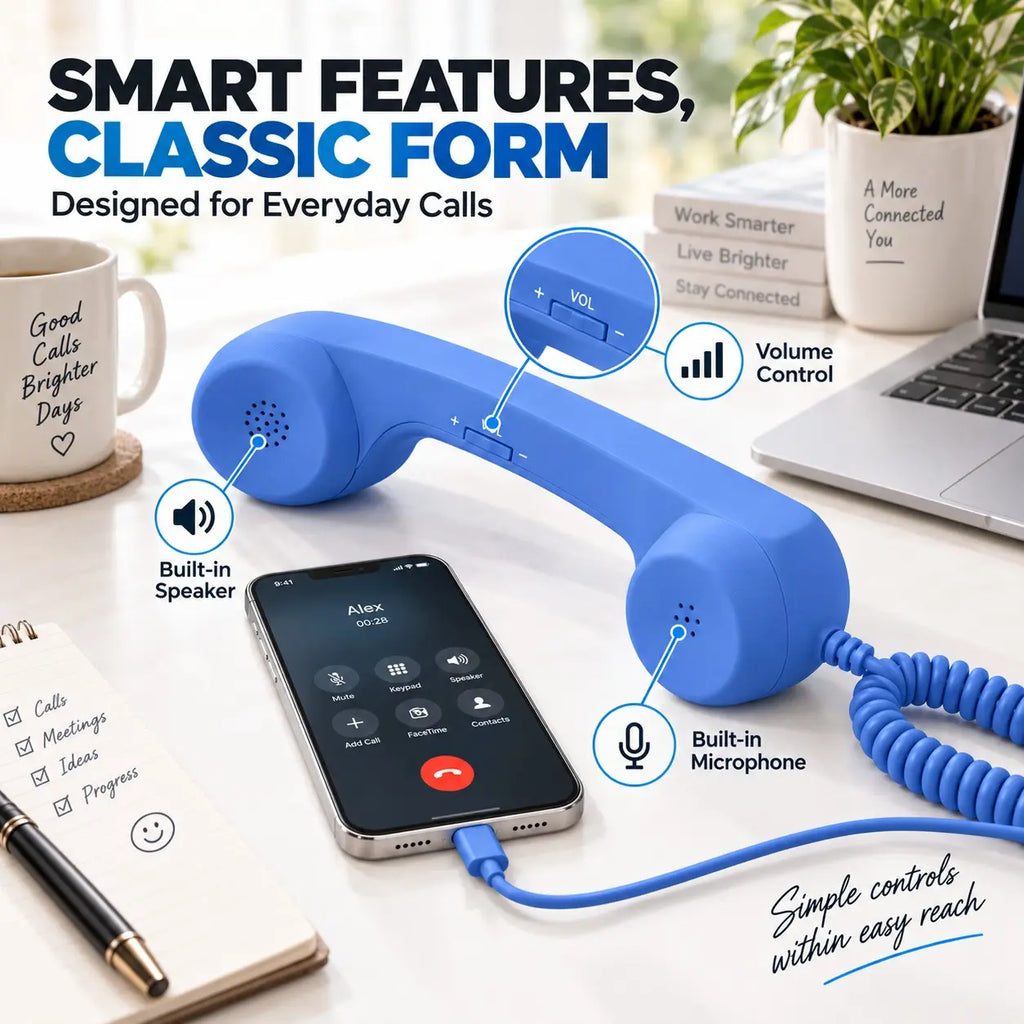 Retro Corded Phone Handset – USB-C / 3.5mm Wired Receiver