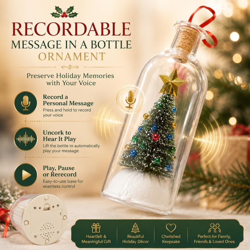 Recordable Christmas Message Bottle – 8" Snowy Tree Keepsake