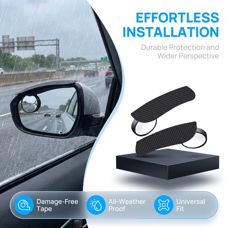 2-Pack Car Mirror Rain Guards – Round Blind Spot Mirror Visors