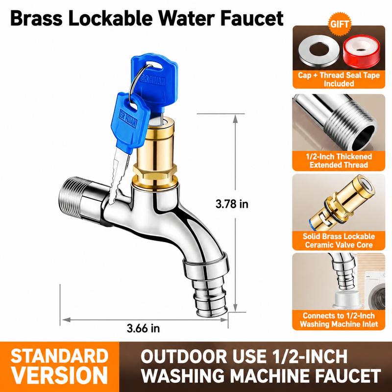 1/2" Brass Locking Outdoor Faucet with Key – Anti-Theft Tap