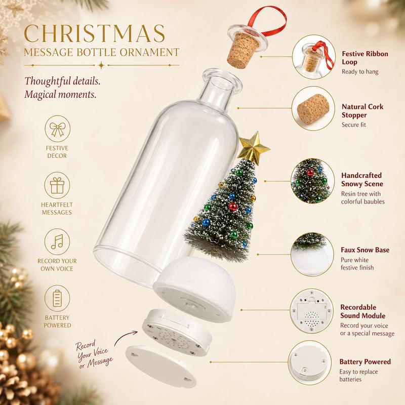 Recordable Christmas Message Bottle – 8" Snowy Tree Keepsake
