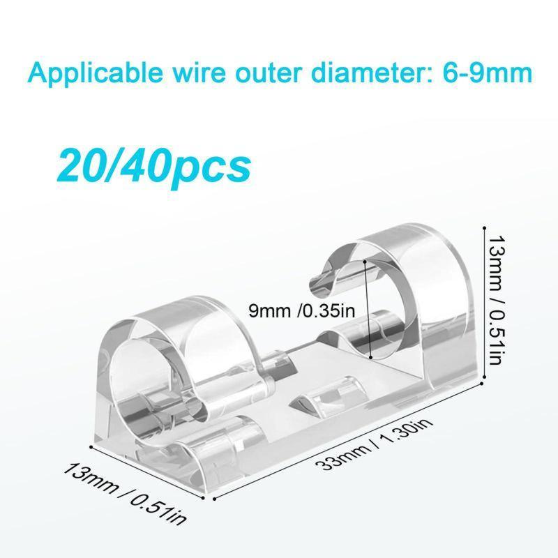 Clear Self-Adhesive Cable Clips – 20/40PCS Cord Organizers