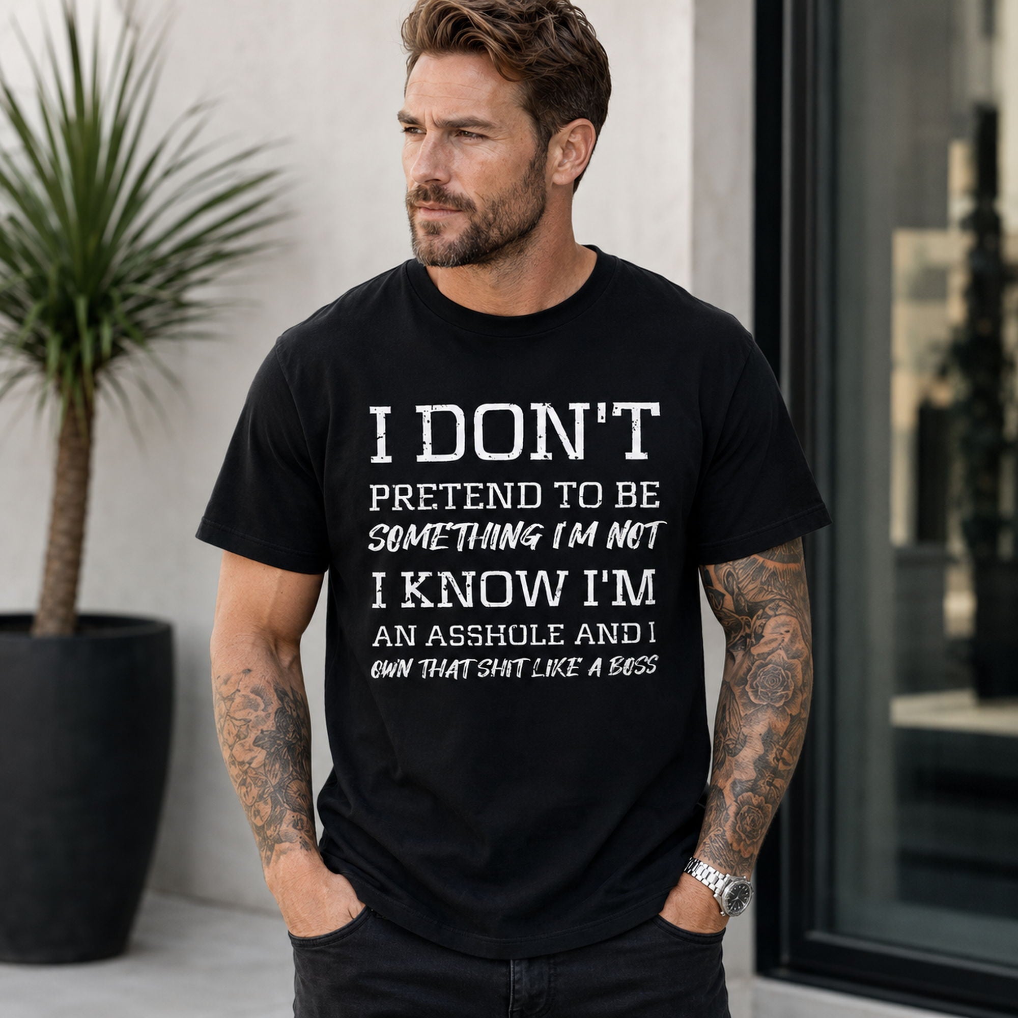 I Don't Pretend To Be Something I'm Not Funny Graphic Tee front print product photo 01 | Diya Glow