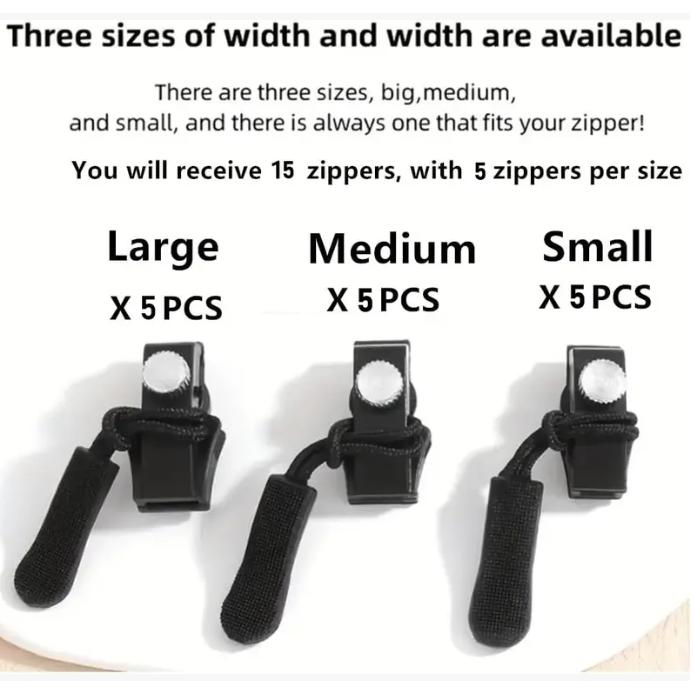 15PCS Zipper Repair Kit – 3 Sizes, No Sewing Needed