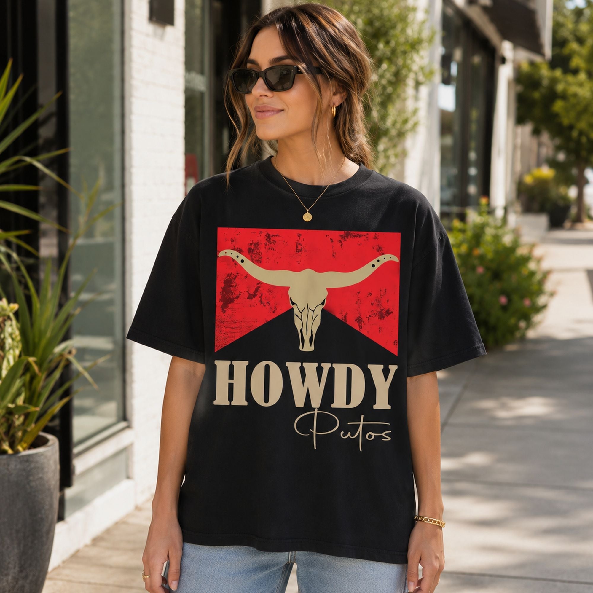 Howdy Putos Western Funny Graphic Tee front print product photo 01 | Diya Glow
