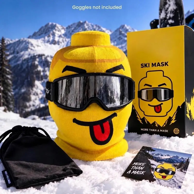 Funny Yellow Tongue-Out Ski Mask – Knitted Cartoon Balaclava