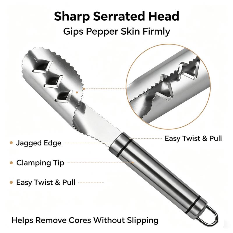 Stainless Steel Pepper Corer & Deseeder – Serrated Core Remover
