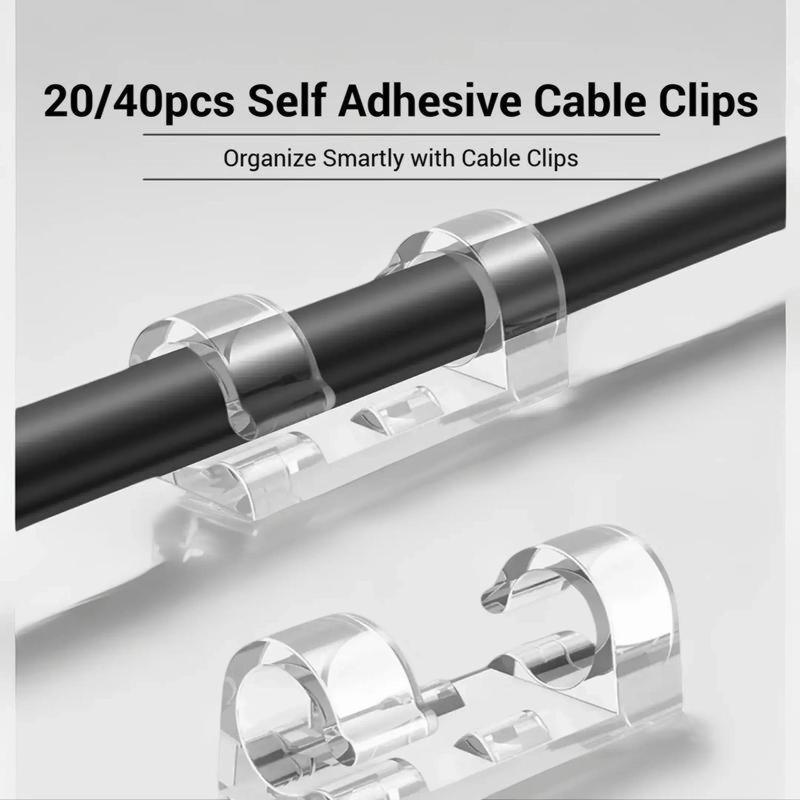Clear Self-Adhesive Cable Clips – 20/40PCS Cord Organizers