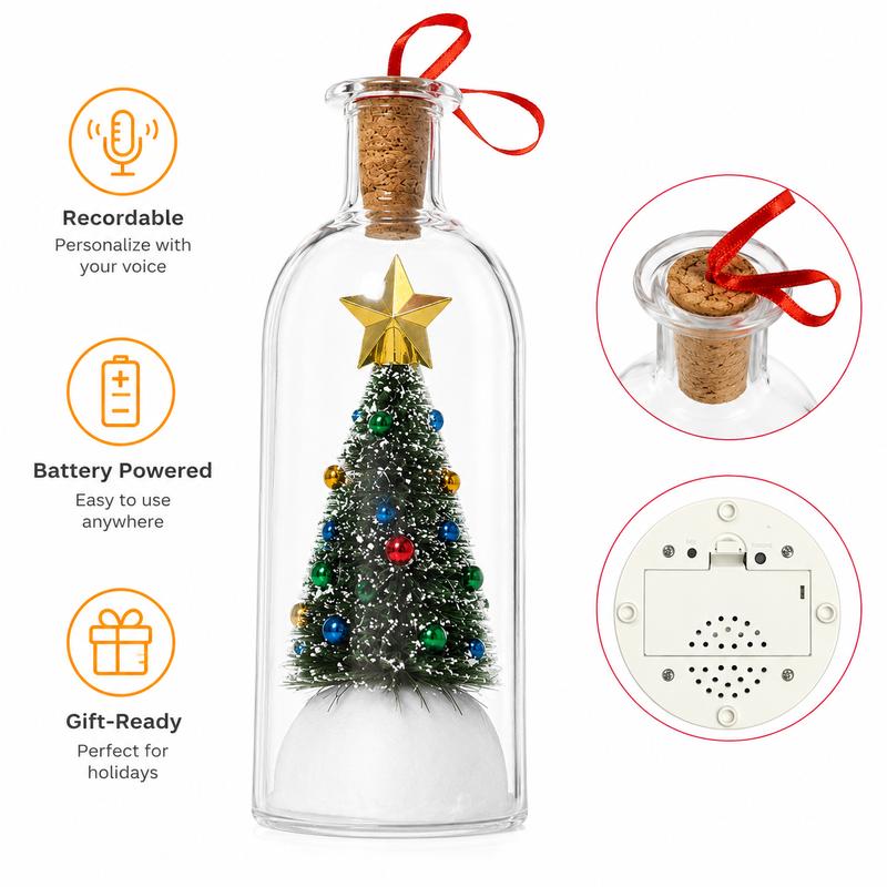 Recordable Christmas Message Bottle – 8" Snowy Tree Keepsake