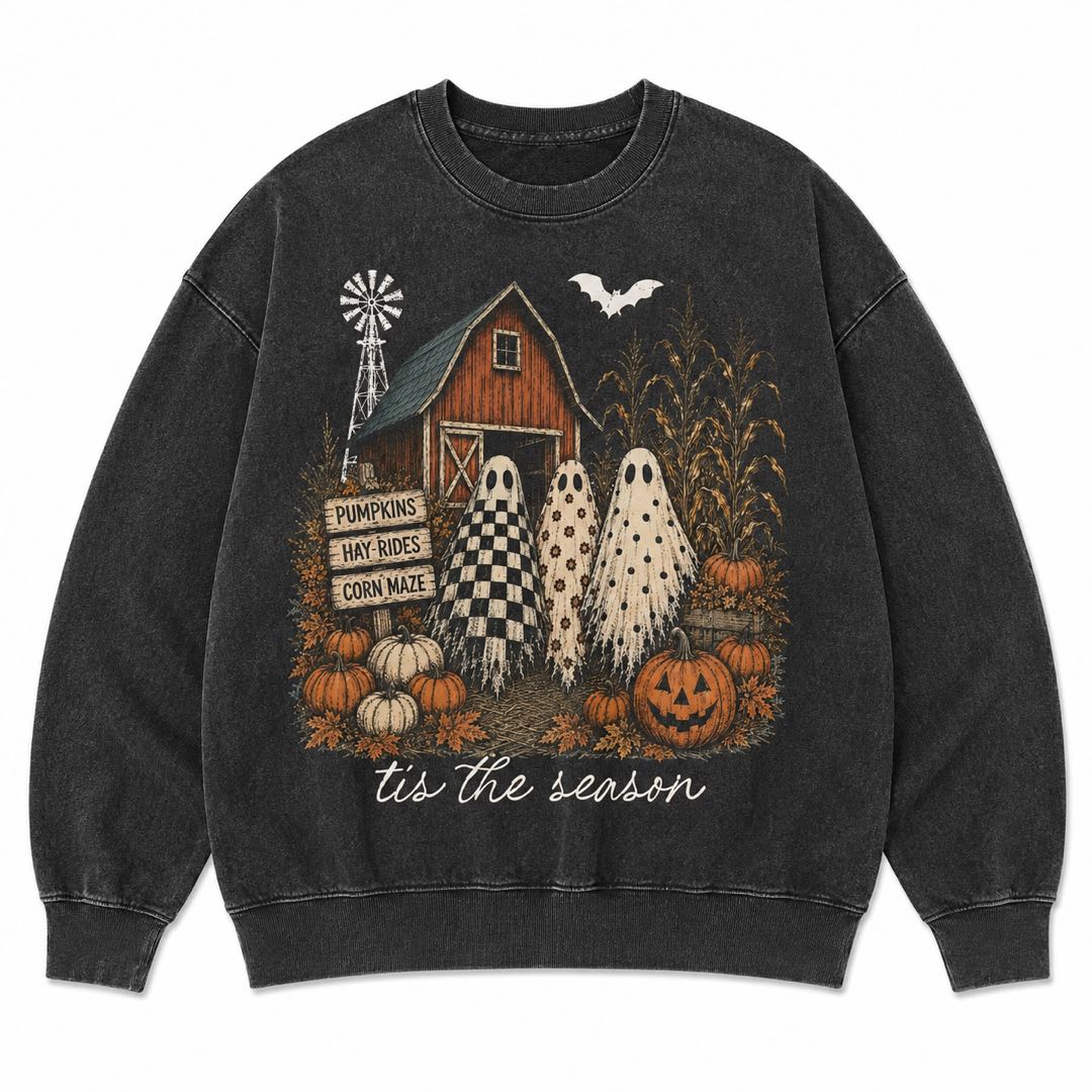 Vintage Ghost Pumpkin Farm Halloween Sweatshirt | Cozy Fall Crewneck | Cute Spooky Season Pullover