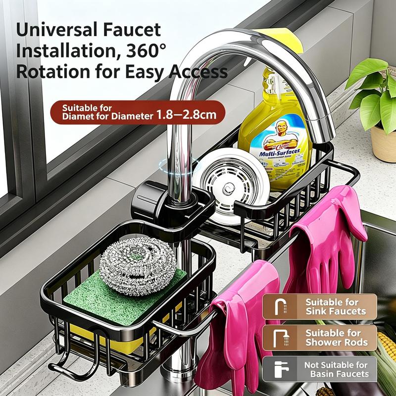 Faucet-Mount Sink Organizer Rack – Drip Tray & Sponge Holder