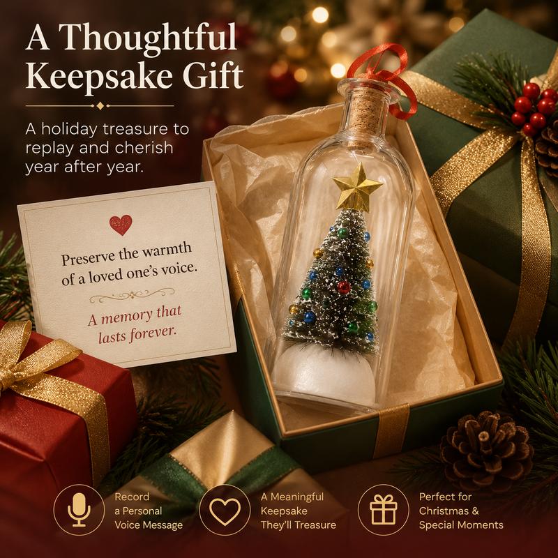 Recordable Christmas Message Bottle – 8" Snowy Tree Keepsake