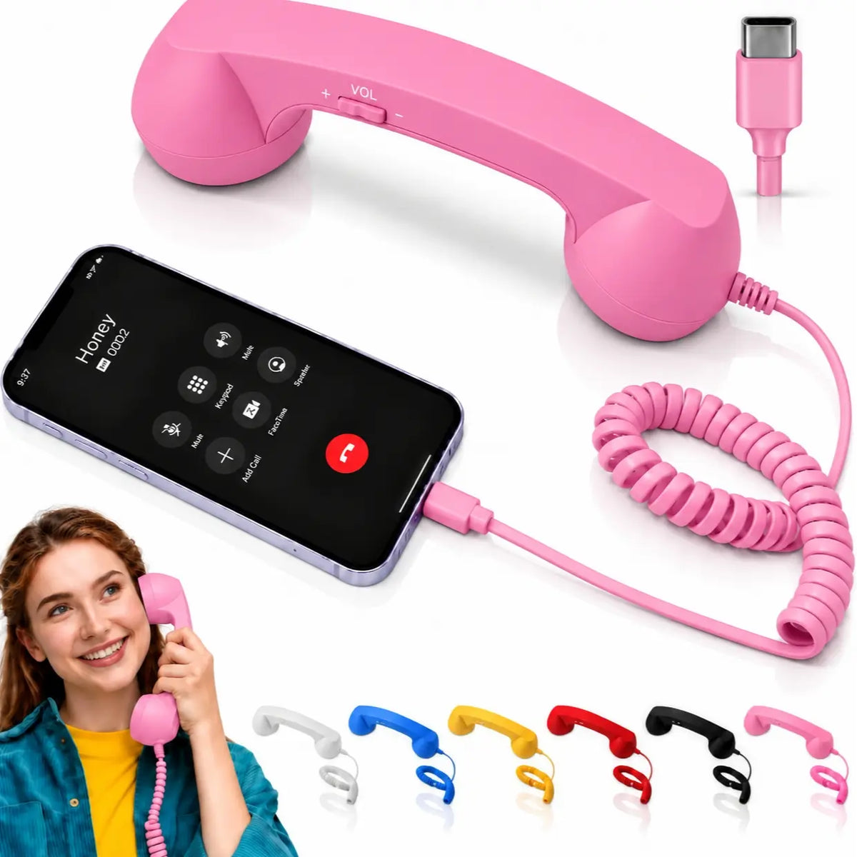 Retro Corded Phone Handset – USB-C / 3.5mm Wired Receiver