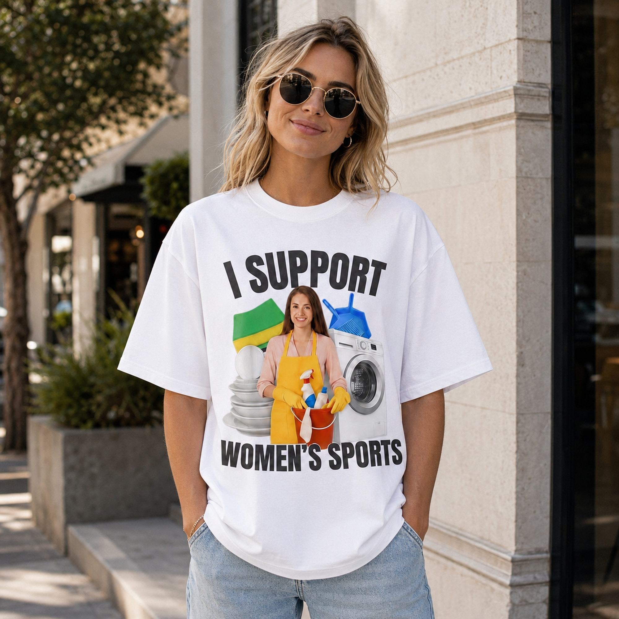 I Support Women's Sports Funny Graphic Tee front print product photo 03 | Diya Glow