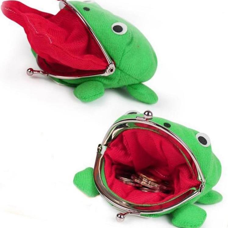 Cute Frog Flannel Coin Purse – Cartoon Wallet with Gift Bag