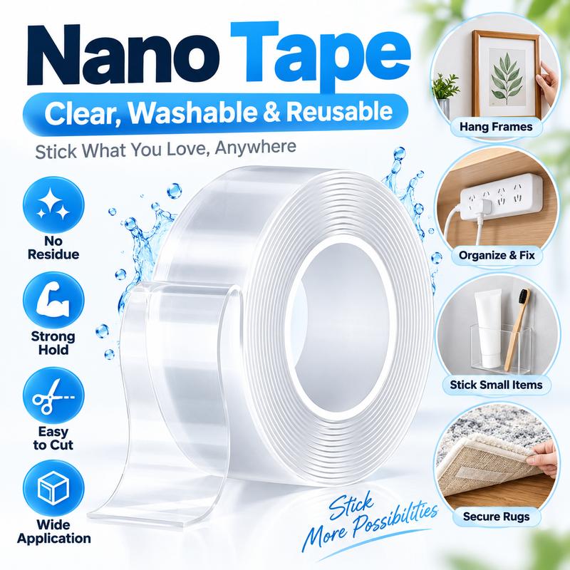 Clear Nano Double-Sided Mounting Tape – 16.4FT Heavy-Duty Gel Tape