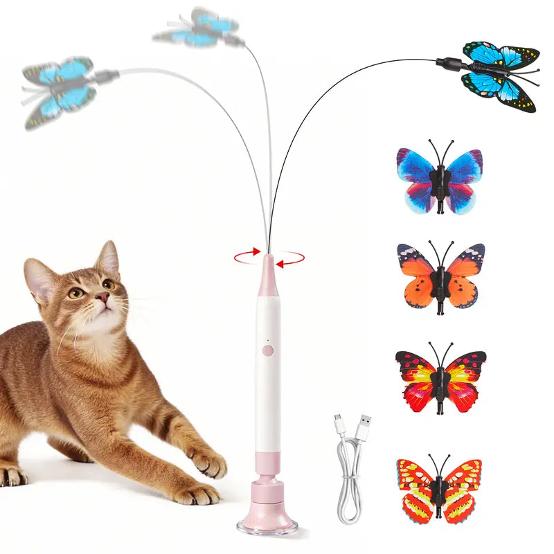 Electric Butterfly Cat Toy – 360° Spinning Rechargeable Wand