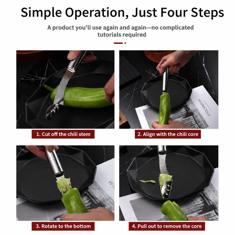 Stainless Steel Pepper Corer & Deseeder – Serrated Core Remover