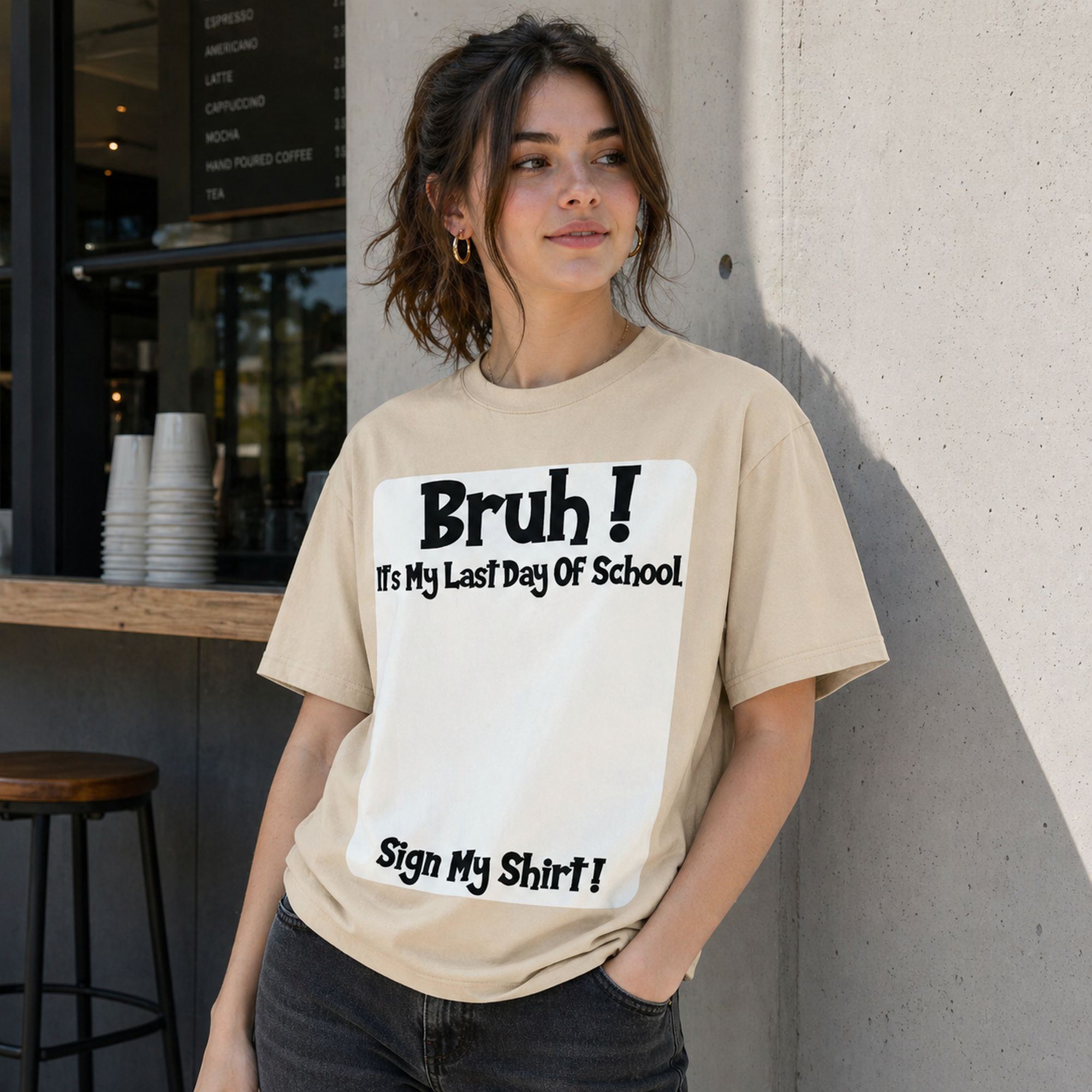 Bruh It's My Last Day Of School Sign My Shirt Funny Graphic Tee front print product photo 03 | Diya Glow