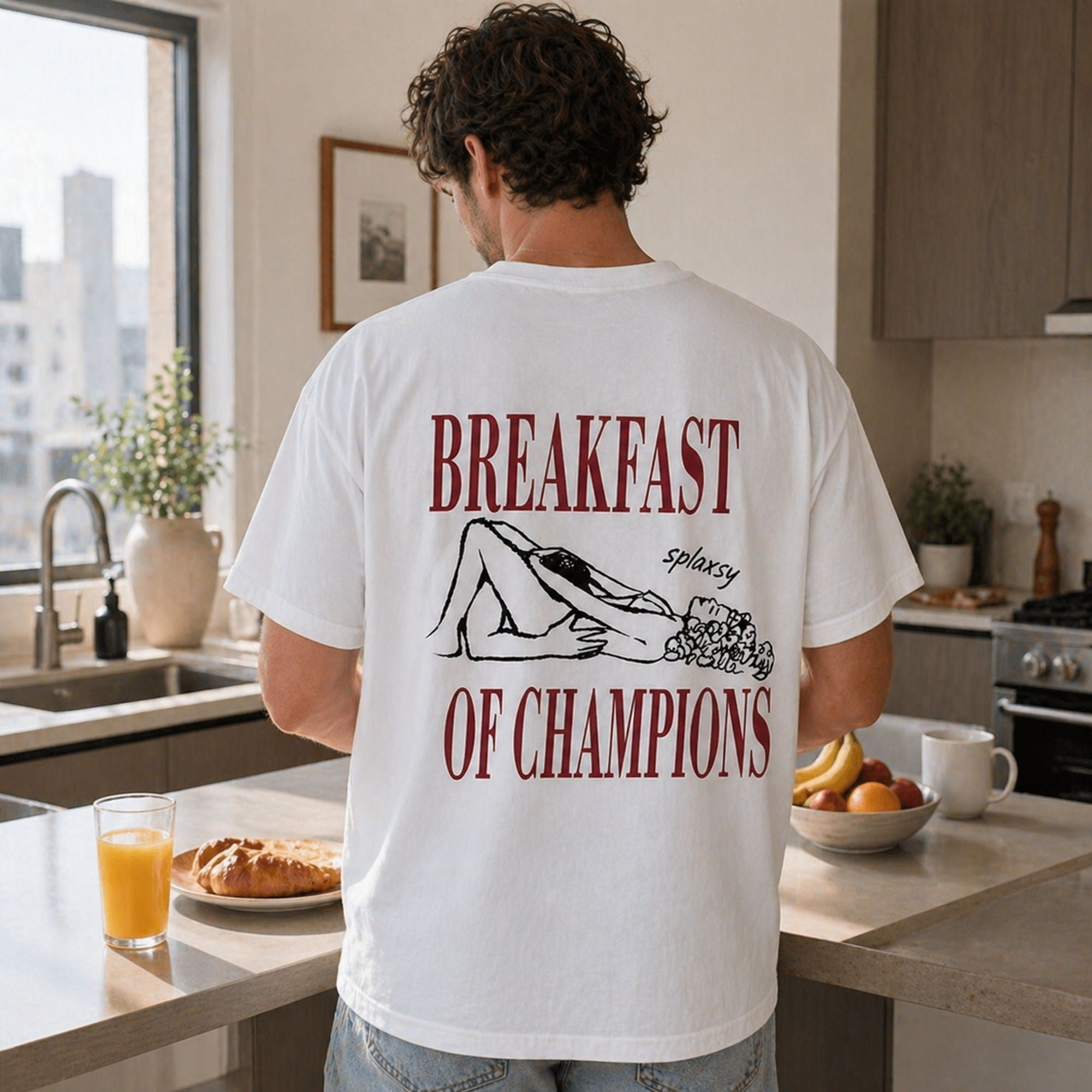 Breakfast Of Champions Funny Graphic Tee front print product photo 03 | Diya Glow