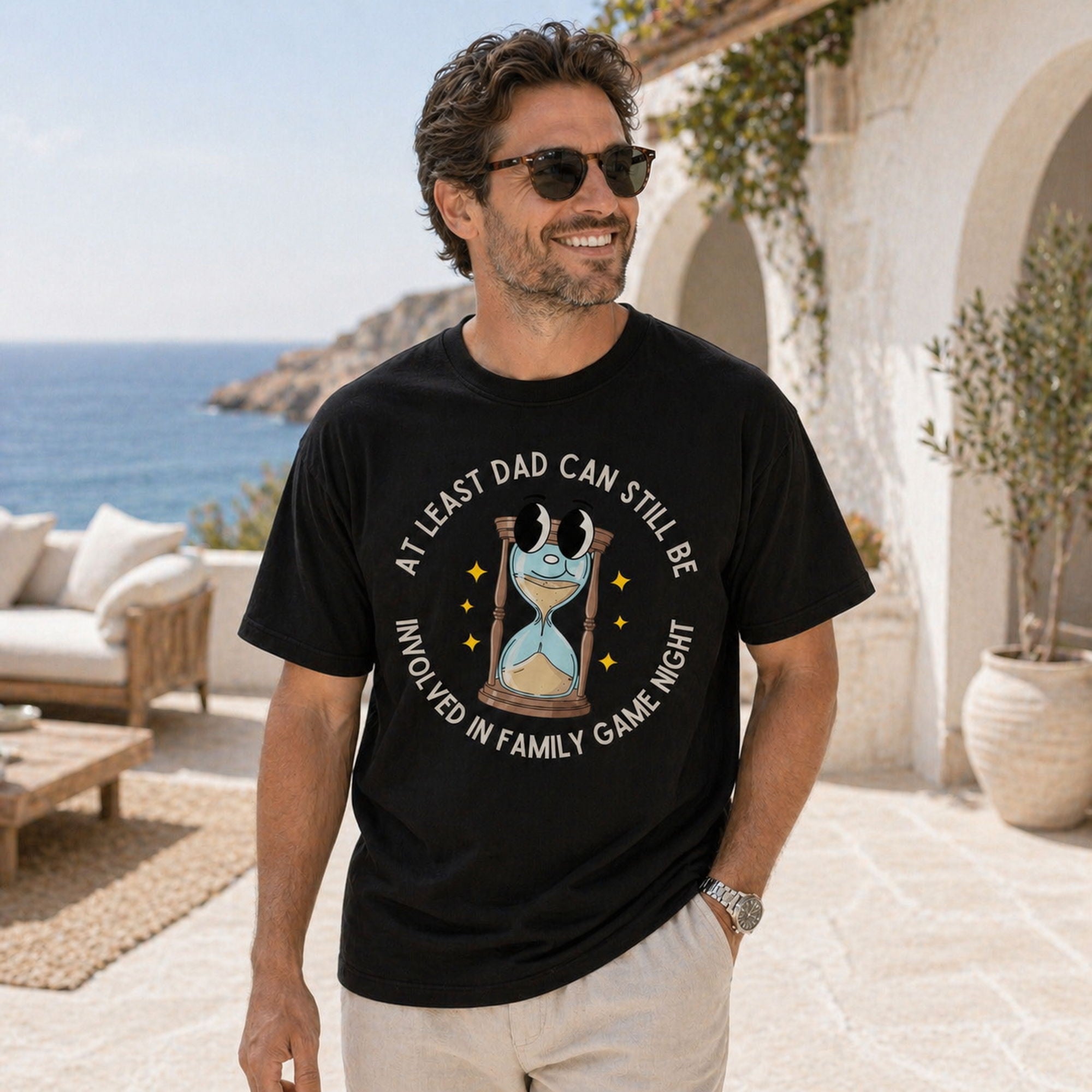 At Least Dad Can Still Be Involved In Family Game Night Graphic Tee front print product photo 03 | Diya Glow