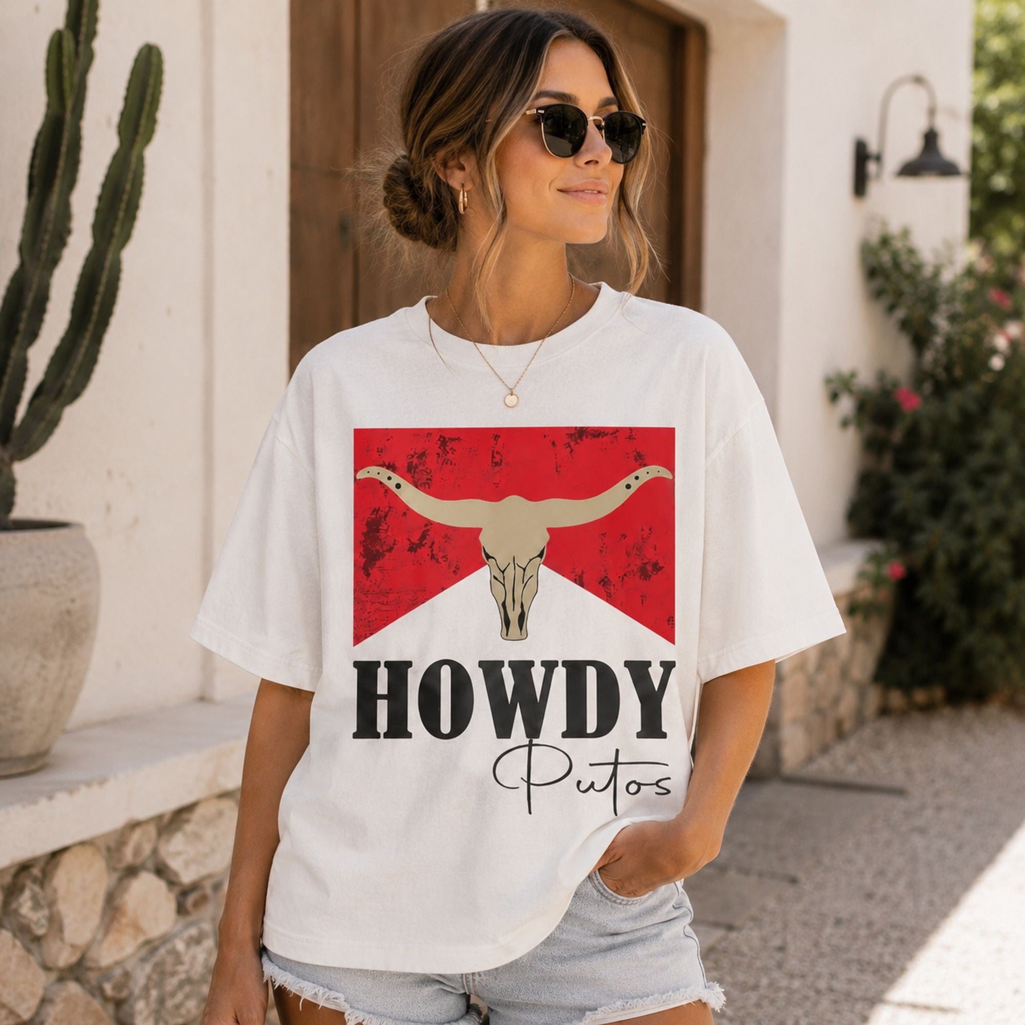Howdy Putos Western Funny Graphic Tee front print product photo 03 | Diya Glow