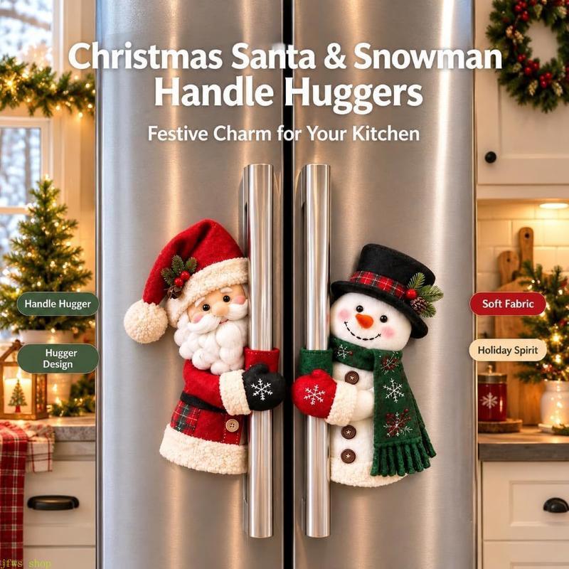 2PCS Christmas Handle Covers – Plush Santa & Snowman Huggers