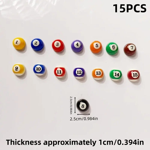 15pcs Billiard Ball Fridge Magnets, Aesthetic Pool Table Kitchen Decor, Retro 8-Ball Resin Magnets Set, Quirky Office & Fridge Decor